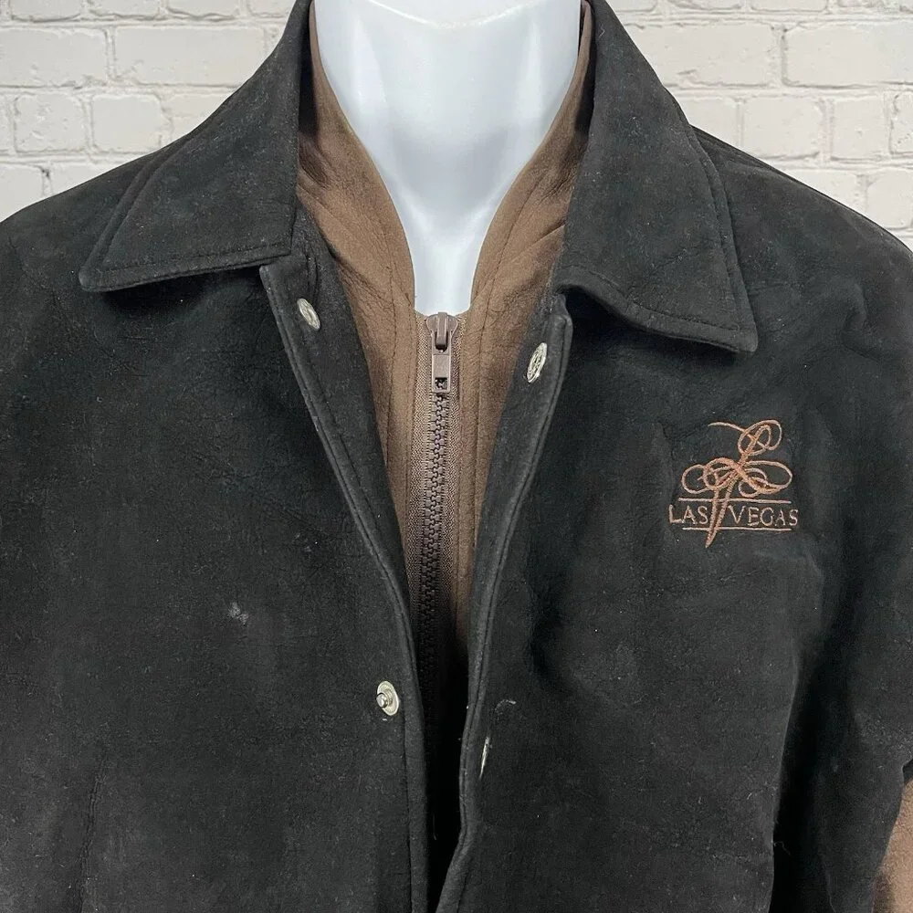 Jon Lauren Apparel Black Las Vegas Varsity Zipped Snap Pockets Jacket Size L